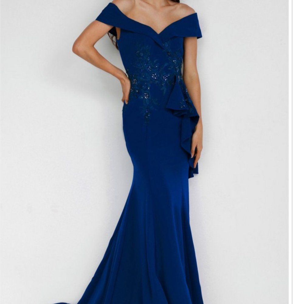 Asymetric Peplum Beaded Gown